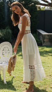 Spring Summer Women Clothing Long  Lace Stitching Big Swing Dress