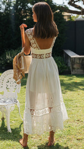 Spring Summer Women Clothing Long  Lace Stitching Big Swing Dress