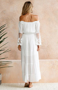 white lace off-the-shoulder-maxi dress, Off the Shoulder Maxi Dress, Lace Maxi Dress Boho, off shoulder long dress, Tiered Ruffle Maxi Dress, Long Maxi Dress, Bohemian Maxi Dress, lace off the shoulder maxi dress, tiered dress maxi, lace white dress, off shoulder dress with sleeves, white lace long sleeve dress, white lace maxi dress, white lace summer dress, long white bohemian lace dress.