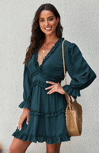 Load image into Gallery viewer, Women&#39;s Cocktail &amp; Party Dresses, Plunging V neck Lace Dress, Ruffle Tiered Dress, Cutout Back Dress, Lantern Sleeves Dress, long sleeve cocktail &amp; party dresses