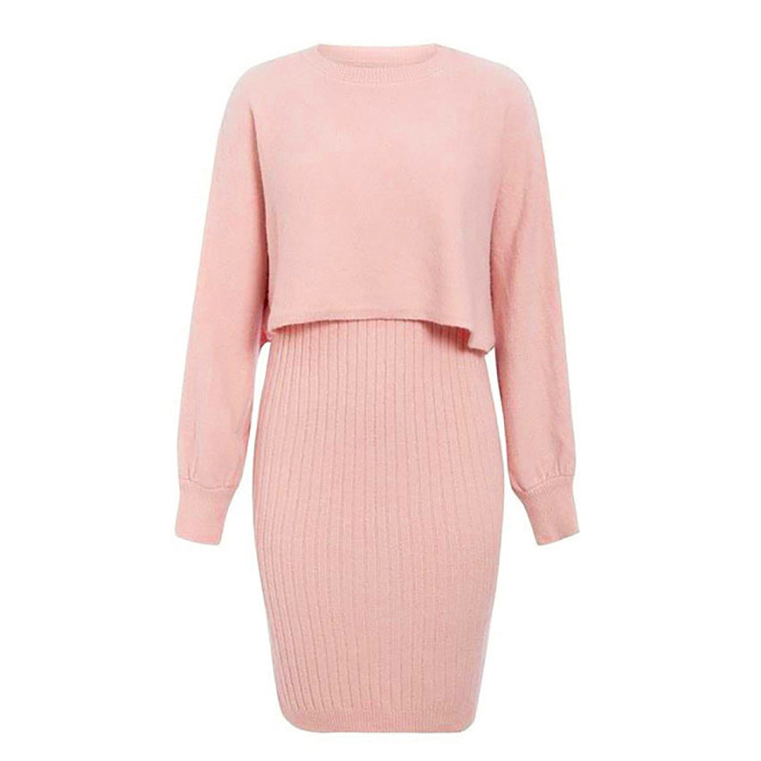 Knitted Sweater Dress, Two Piece Sweater Dress Set, Crop Pullover, Co-ord for women, Two-Piece Outfit Set, light pink sweater dress, Two piece Sweater Dress, Knitted Co-ord Set,  bodycon sweater dress.