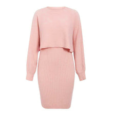 Load image into Gallery viewer, Knitted Sweater Dress, Two Piece Sweater Dress Set, Crop Pullover, Co-ord for women, Two-Piece Outfit Set, light pink sweater dress, Two piece Sweater Dress, Knitted Co-ord Set,  bodycon sweater dress.