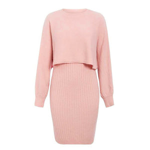 Knitted Sweater Dress, Two Piece Sweater Dress Set, Crop Pullover, Co-ord for women, Two-Piece Outfit Set, light pink sweater dress, Two piece Sweater Dress, Knitted Co-ord Set,  bodycon sweater dress.