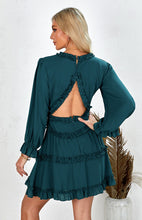 Load image into Gallery viewer, Women&#39;s Cocktail &amp; Party Dresses, Plunging V neck Lace Dress, Ruffle Tiered Dress, Cutout Back Dress, long sleeve cocktail &amp; party dresses, prom girls, prom &amp; dance dresses