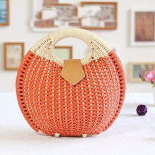 Load image into Gallery viewer, Rattan Bags, Wicker purse, shell bag, straw beach bag, beach bags, wicker bag, beach straw bag, crochet bags, rattan bag, orange rattan bag, orange beach bag,  clutch handbags, quirky bags, fun bags, unique bags.