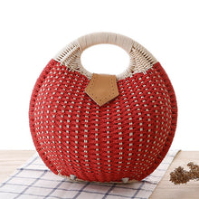 Load image into Gallery viewer, Rattan Bags, Wicker purse, shell bag, straw beach bag, beach bags, wicker bag, beach straw bag, crochet bags, rattan bag, red rattan bag, red beach bag,  clutch handbags, quirky bags, fun bags, unique bags.