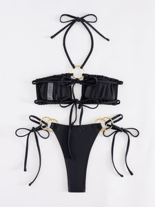 Divalicious Halter neck Cutout Micro Bikini | Womens Swim wear | 2 piece bikini sets | Black bikini top