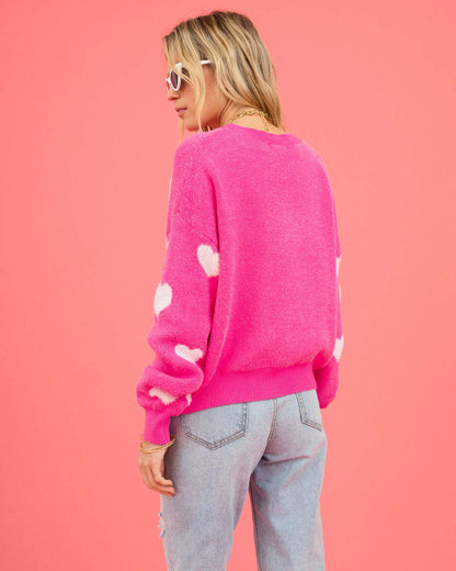 Womens Crew Neck Sweater, Sweater Top, Holiday Sweater,  Heart print Sweater, womens wool jumper, Women Pullover Sweater, Womens Ugly Christmas Sweater, Christmas jumper, Cute xmas outfits, Christmas sweatshirt.