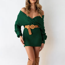 Load image into Gallery viewer, Sweater Dress, Short sweater dress, Bodycon Sweater Dress, Mini Sweater Dress, Spring Sweater Dress, Cable Knit Bodycon Dress, cute new years eve outfits, plunging v neck dress, sweater tops for women, cable knit jumper womens, green knitted jumper, holiday sweaters womens, green cable knit jumper, green v neck jumper for women, womens jumper dress, off shoulder sweater dress.