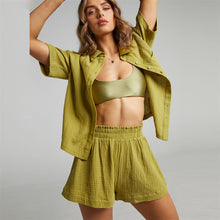 Load image into Gallery viewer, Two Piece Lounge Sets, matching set outfits, shirt and shorts coord, two piece sets women, summer on matching sets women, shorts co ord set womens, co ord set, pants and top co ord, shorts co ord set womens, lounge co ords sets, ladies co ord short sets, outfits two piece sets, hot booty shorts, summer season clothing, coord and sets, green co ord, green 2 piece sets women.