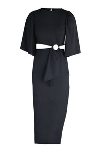 Summer Sexy Cutout Split Cocktail Slimming Short Sleeve Dress Irregular Asymmetric Pleating Dress