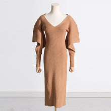 Load image into Gallery viewer, brown sweater dress, plunging v neck sweater dress, long sweater dress, womens jumpers, jumper dress, bosycon sweater dress.