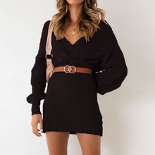 Load image into Gallery viewer, Sweater Dress, Short sweater dress, Bodycon Sweater Dress, Mini Sweater Dress, Spring Sweater Dress, Cable Knit Bodycon Dress, cute new years eve outfits, plunging v neck dress, sweater tops for women, cable knit jumper womens, black knitted jumper, holiday sweaters womens, black cable knit jumper, black v neck jumper for women, womens jumper dress, off shoulder sweater dress.