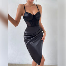 Load image into Gallery viewer, Black Corset Dress,  Black Bodycon Dress, Bodycon Bandage Dress, Drape Dress, Bodycon Dress, Bodycon drape dress, Midi Bandage Dress, Bodycon Corset Dress, Women&#39;s Cocktail &amp; Party Dresses, evening party dresses, high slit dress, low back dress, prom &amp; dance dresses, Split Dress, Summer Dress