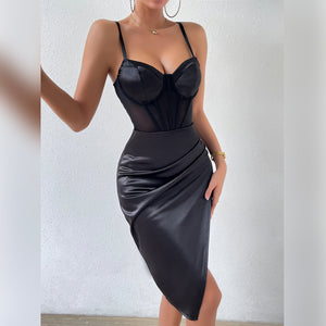 Black Corset Dress,  Black Bodycon Dress, Bodycon Bandage Dress, Drape Dress, Bodycon Dress, Bodycon drape dress, Midi Bandage Dress, Bodycon Corset Dress, Women's Cocktail & Party Dresses, evening party dresses, high slit dress, low back dress, prom & dance dresses, Split Dress, Summer Dress