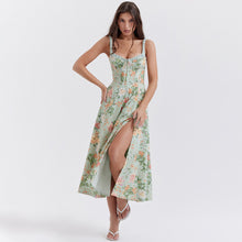 Load image into Gallery viewer, Summer Women Clothing Floral Slip Dress Sexy Backless Slit Mid Length Vacation Dress for Women