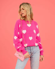 Load image into Gallery viewer, Womens Crew Neck Sweater, Sweater Top, Holiday Sweater,  Heart print Sweater, womens wool jumper, Women Pullover Sweater, Womens Ugly Christmas Sweater, Christmas jumper, Cute xmas outfits, Christmas sweatshirt.