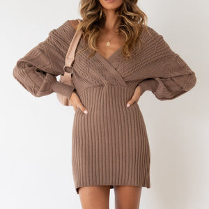 Sweater Dress, Short sweater dress, Bodycon Sweater Dress, Mini Sweater Dress, Spring Sweater Dress, Cable Knit Bodycon Dress, cute new years eve outfits, plunging v neck dress, sweater tops for women, cable knit jumper womens, brown knitted jumper, holiday sweaters womens, light brown cable knit jumper, skin pink v neck jumper for women, womens jumper dress, off shoulder dress.
