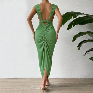 Women  Clothing Autumn Winter Sexy Backless Slim Fit Bag Sling Party Dress