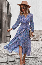 Load image into Gallery viewer,  Floral Wrap Maxi Dress, Long Maxi dress, Maxi formal Dresses &amp; Gowns, ruffled maxi dress, cute winter brunch outfits, tiered ruffle dress, ruffle maxi dress, long maxi dress, lace long sleeve maxi dress formal, fall flowy maxi dress, venus lace up ruffle maxi dress, blush tulle maxi dress, floral long beach dress, tie waist smock dress, holiday smock dress, boho split maxi dress, vestidos, boho holiday dress, elegant bohemian floral maxi dress, one piece long maxi dress, maxi long dress for women sexy