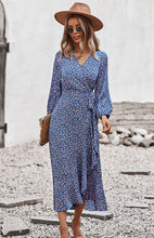 Load image into Gallery viewer, lace long sleeve maxi dress formal, fall flowy maxi dress, venus lace up ruffle maxi dress, blush tulle maxi dress, floral long beach dress,  Floral Wrap Maxi Dress, Long Maxi dress, Maxi formal Dresses &amp; Gowns, ruffled maxi dress, cute winter brunch outfits, tiered ruffle dress, fall flowy maxi dress, stylish frock dress, casual Friday outfits, tie waist smock dress, elegant bohemian floral maxi dress, one piece long maxi dress.