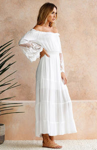 white lace off-the-shoulder-maxi dress, Off the Shoulder Maxi Dress, Lace Maxi Dress Boho, off shoulder long dress, Tiered Ruffle Maxi Dress, Long Maxi Dress, Bohemian Maxi Dress, lace off the shoulder maxi dress, tiered dress maxi, lace white dress, off shoulder dress with sleeves, white lace long sleeve dress, white lace maxi dress, white lace summer dress, white lace chiffon maxi dress.