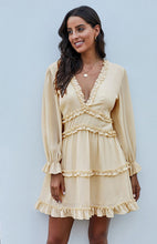Load image into Gallery viewer, Women&#39;s Cocktail &amp; Party Dresses, Plunging V neck Lace Dress, Ruffle Tiered Dress, Cutout Back Dress, Lantern Sleeves Dress, long sleeve cocktail &amp; party dresses