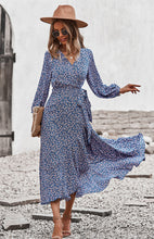 Load image into Gallery viewer, Floral Wrap Maxi Dress, Long Maxi dress, Maxi formal Dresses &amp; Gowns, ruffled maxi dress, cute winter brunch outfits, tiered ruffle dress, ruffle maxi dress, long maxi dress, lace long sleeve maxi dress formal, fall flowy maxi dress, stylish frock dress, casual Friday outfits, trendy fall work outfits.