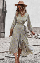 Load image into Gallery viewer, Floral Wrap Maxi Dress, Long Maxi dress, Maxi formal Dresses &amp; Gowns, ruffled maxi dress, cute winter brunch outfits, tiered ruffle dress, ruffle maxi dress, long maxi dress, lace long sleeve maxi dress formal, fall flowy maxi dress, stylish frock dress, casual Friday outfits, trendy fall work outfits, one piece long maxi dress.
