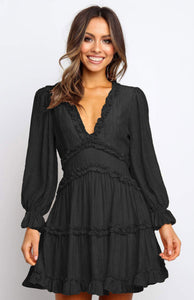 cute cocktail dresses for women, cute short black cocktail dresses, long sleeve open back cocktail dress, short white lace dress open backWomen's Cocktail & Party Dresses, Plunging V neck Lace Dress, Ruffle Tiered Dress, Cutout Back Dress, Lantern Sleeves Dress, long sleeve cocktail & party dresses