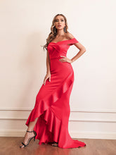 Load image into Gallery viewer, cute valentines day outfit ideas, Off Shoulder Gown dress, Ruffle Maxi Dress, Women&#39;s cocktail &amp; party dresses, Prom &amp; Dance dresses, Layered ruffle dress, Maxi formal dresses and gowns, Ruffle Mermaid Dress, cute new years eve outfits, cute valentines day outfit ideas, bridesmaid dress, ball gowns, red evening party gown, red valentines day dress, red prom dress, pink maxi bridesmaid dress.