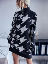Load image into Gallery viewer, Turtleneck Sweater Dress, Knit Turtleneck Dress, Houndstooth sweater dress, Womens jumper, Jumper Dress, Houndstooth Sweater, turtleneck sweater dress with sleeves,, black houndstooth sweater dress, houndstooth sweater dress with sleeves, Christmas party wear, new years eve outfits, fall outfits women, women witnter outfits. 