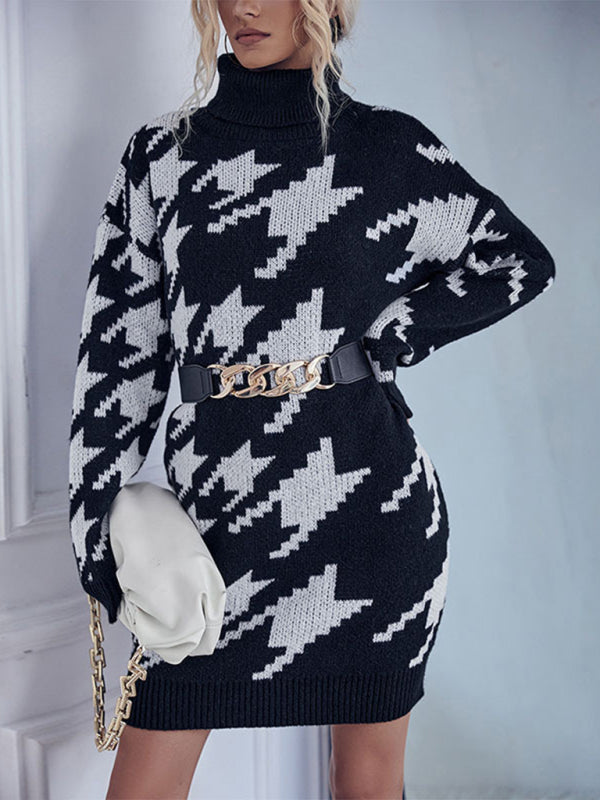 Turtleneck Sweater Dress, Knit Turtleneck Dress, Houndstooth sweater dress, Womens jumper, Jumper Dress, Houndstooth Sweater, turtleneck sweater dress with sleeves, Oversize Turtleneck sweater, oversized turtleneck sweater dress, Oversized sweater dress, fall outfits.