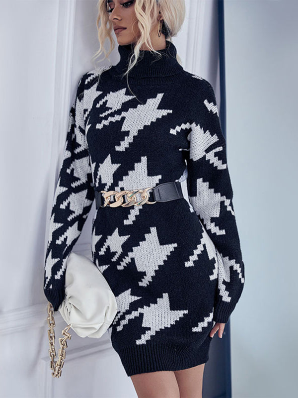 Turtleneck Sweater Dress, Knit Turtleneck Dress, Houndstooth sweater dress, Womens jumper, Jumper Dress, Houndstooth Sweater, turtleneck sweater dress with sleeves, Oversize Turtleneck sweater, oversized turtleneck sweater dress, Oversized sweater dress, cute new years eve outfits, 