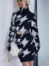 Load image into Gallery viewer, Turtleneck Sweater Dress, Knit Turtleneck Dress, Houndstooth sweater dress, Womens jumper, Jumper Dress, Houndstooth Sweater, turtleneck sweater dress with sleeves, Oversize Turtleneck sweater, oversized turtleneck sweater dress, Oversized sweater dress, cute new years eve outfits, 
