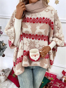 Women's Christmas Turtleneck Pullover, Womens Elk Snowflake Ugly Christmas Sweater, Holiday sweater, xmas life ugly sweater, Oversized Knit Sweater, women's Christmas sweater with snowflakes, christmas sweater women near me, ladies knitted jumper, women's festive sweater.