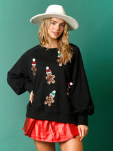 Load image into Gallery viewer, Black Womens Sequin Sweatshirt, Sequin Christmas Sweater, Womens crew neck jumper, Snowman Ugly Christmas Sweater, Christmas jumper, Cute xmas outfits, Christmas Pullover women, sparkly sweaters for the holidays, sparkly christmas sweater, Cute casual christmas outfits, Holiday sweater, xmas life ugly sweater.