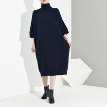 Load image into Gallery viewer, turtleneck dress, warm dresses, cotton sweater dress.