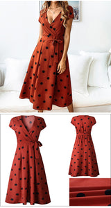 Red Polka Dots, Retro Polka Dot Dress, Plunging V neck Dress
