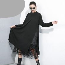 Load image into Gallery viewer, long black dresses, black mesh dress, cotton sweater dress