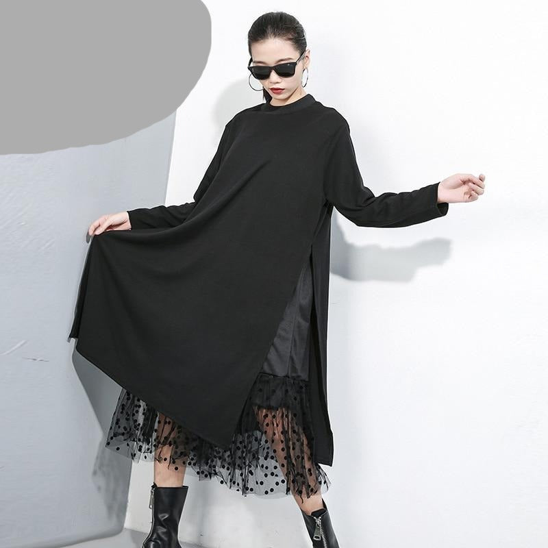 long black dresses, black mesh dress, cotton sweater dress