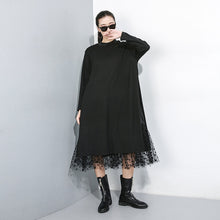 Load image into Gallery viewer, net frill black dress, long black dress, sweater dresses