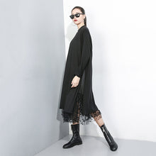 Load image into Gallery viewer, long sleeve long black dress, black mesh dress