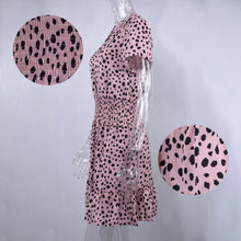 Load image into Gallery viewer, Leopard print ruffle dress, Summer Dresses, Ruffle smock dress, Smock dress, cute short casual dresses, leopard print button dress, ruffle hem dress, Ruffle Tiered dress, Tiered Smock Dress, frill frock, casual Friday outfits, 80&#39;s casual wear, cute converse outfits, cute dressy, casual summer dresses, Hilton ruffled dress, pink leopard print dress, pink leopard print.