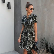 Load image into Gallery viewer, Leopard print ruffle dress, Summer Dresses, Ruffle smock dress, Smock dress, cute short casual dresses, leopard print button dress, ruffle hem dress, Ruffle Tiered dress, Tiered Smock Dress, frill frock, casual Friday outfits, 80&#39;s casual wear, cute converse outfits, cute dressy, casual summer dresses, Hilton ruffled dress, black ruffle dress, green leopard print dress, plus size ruffle dress, plus size cute dress.