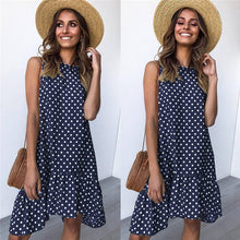 Load image into Gallery viewer, Polka dots, retro polka dot dress, navy polka dot dress
