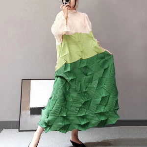 Pleated Colorblock Maxi Dress 