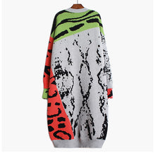 Load image into Gallery viewer, knit dress, colorblock sweater dress, leopard print dress