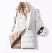 Load image into Gallery viewer, parka jacket, long puffer coat, down parka women, long cream puffer coat, Women&#39;s down coats and jackets,Women&#39;s winter coats and jackets, womens outerwear, ladies down jacket, women&#39;s down jacket, ladies down coat, Plus size Parka coat, off white parka, plus size coats and jackets