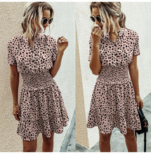 Load image into Gallery viewer, Leopard print ruffle dress, Summer Dresses, Ruffle smock dress, Smock dress, cute short casual dresses, leopard print button dress, ruffle hem dress, Ruffle Tiered dress, Tiered Smock Dress, frill frock, casual Friday outfits, 80&#39;s casual wear, cute converse outfits, cute dressy, casual summer dresses, Hilton ruffled dress, pink leopard print dress, pink leopard print, plus size ruffle dress.